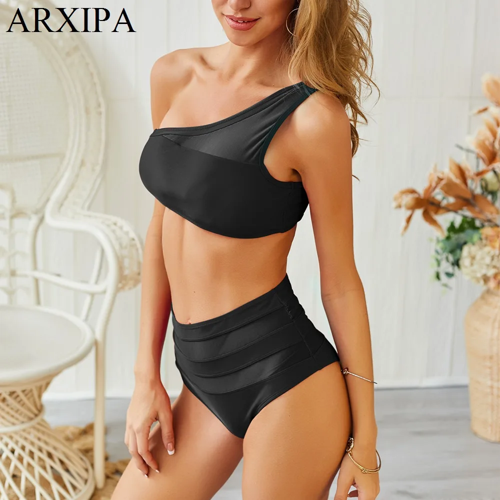Женский сетчатый купальник ARXIPA Раздельный на одно плечо с высокой талией