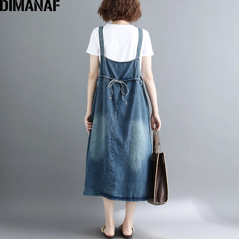 Женское джинсовое платье без рукавов DIMANAF свободное синее из денима Длинная