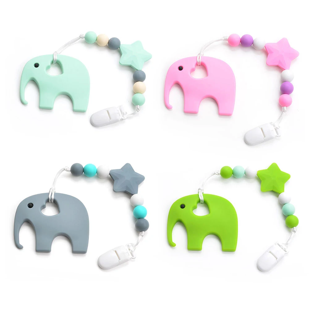 

Elephant Pacifier Clip Dummy Holder For Kids Baby Teether BPA Free Colored Teething Accessory Child Pacifiers Chain Nursing Gift