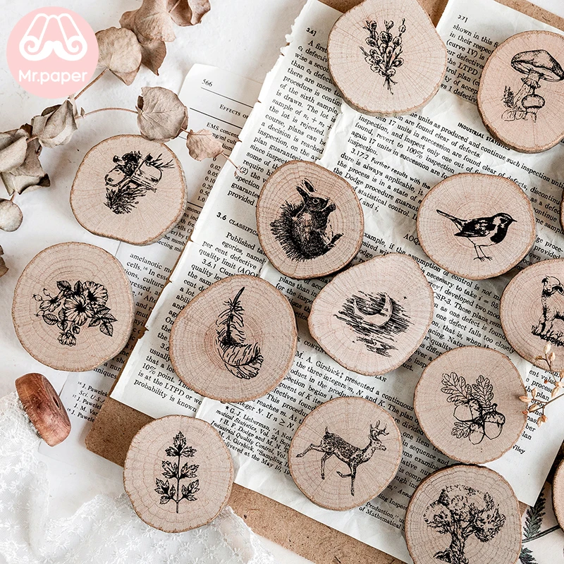 Mr Paper 25 designs Forest Animals Plants Growth Ring Wooden Rubber Stamps for Scrapbooking Decoration DIY Craft | Канцтовары для