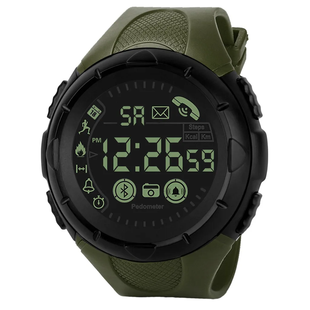 Army Green Модные мужские Смарт-часы Bluetooth цифровые спортивные наручные часы водонепроницаемые Bluetooth Android iOS спортивные телефонные напоминания - Цвет: Army Green