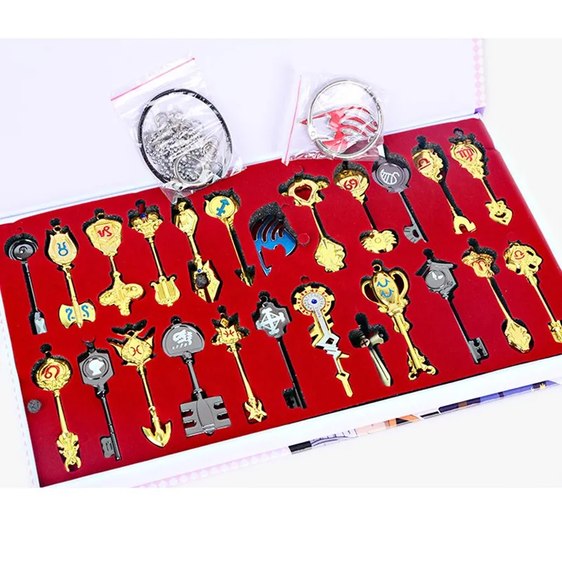 25pcs set Сказочный хвост брелок, набор аксессуаров для косплея, коллекция оружия, знак Lucy зодиака, золотое ожерелье с ключом, подвески для подарка - Цвет: 25pcs set