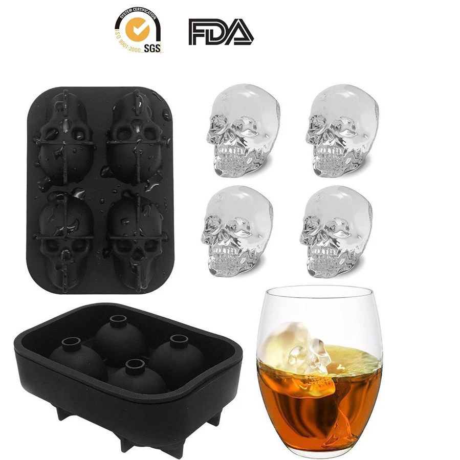3D Ice Cube Maker Skull Shape Bar Party Mold Silicone Tray Chocolate Mould Whiskey Wine Cocktail Skeleton Cream DIY Tool | Дом и сад