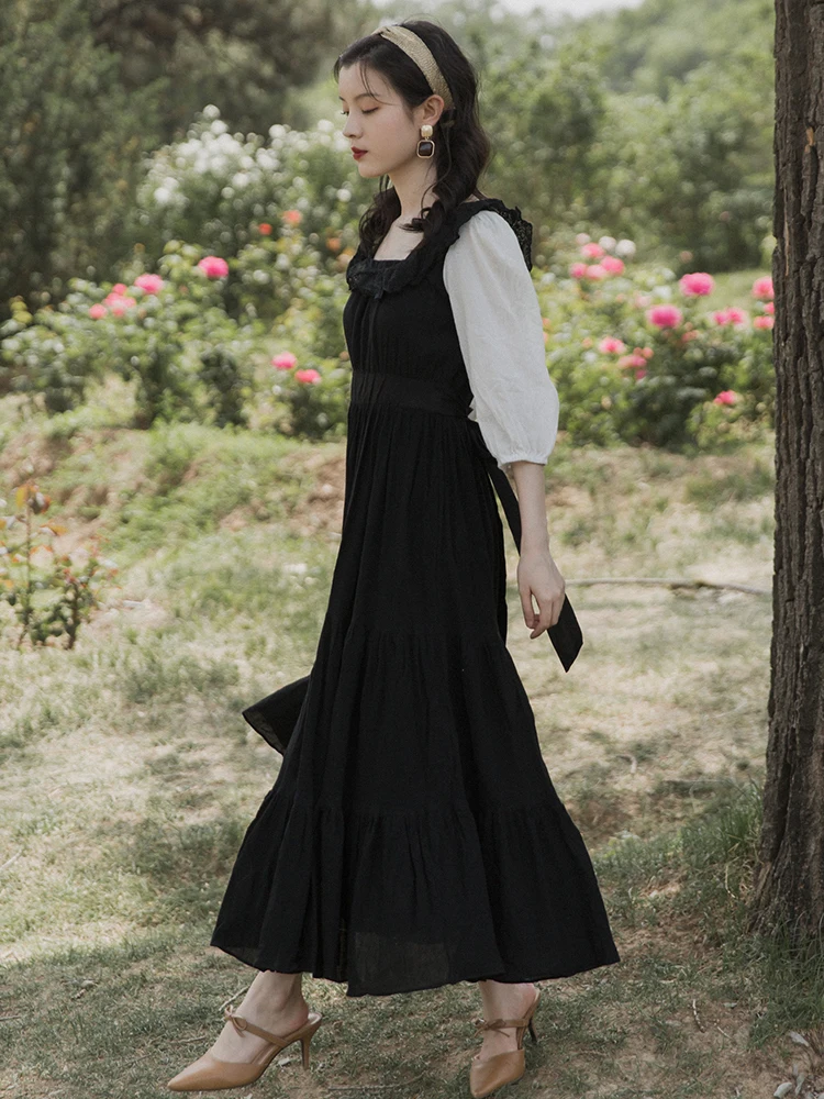 

2019 new fashion women's dresses Summer French Vintage Black Dress