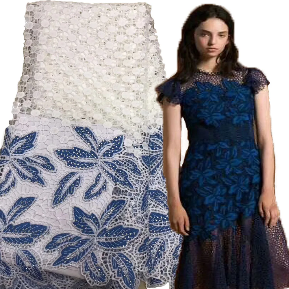 high quality african cord lace fabric chemical water soluble guipure blue fashion LYY906A | Дом и сад