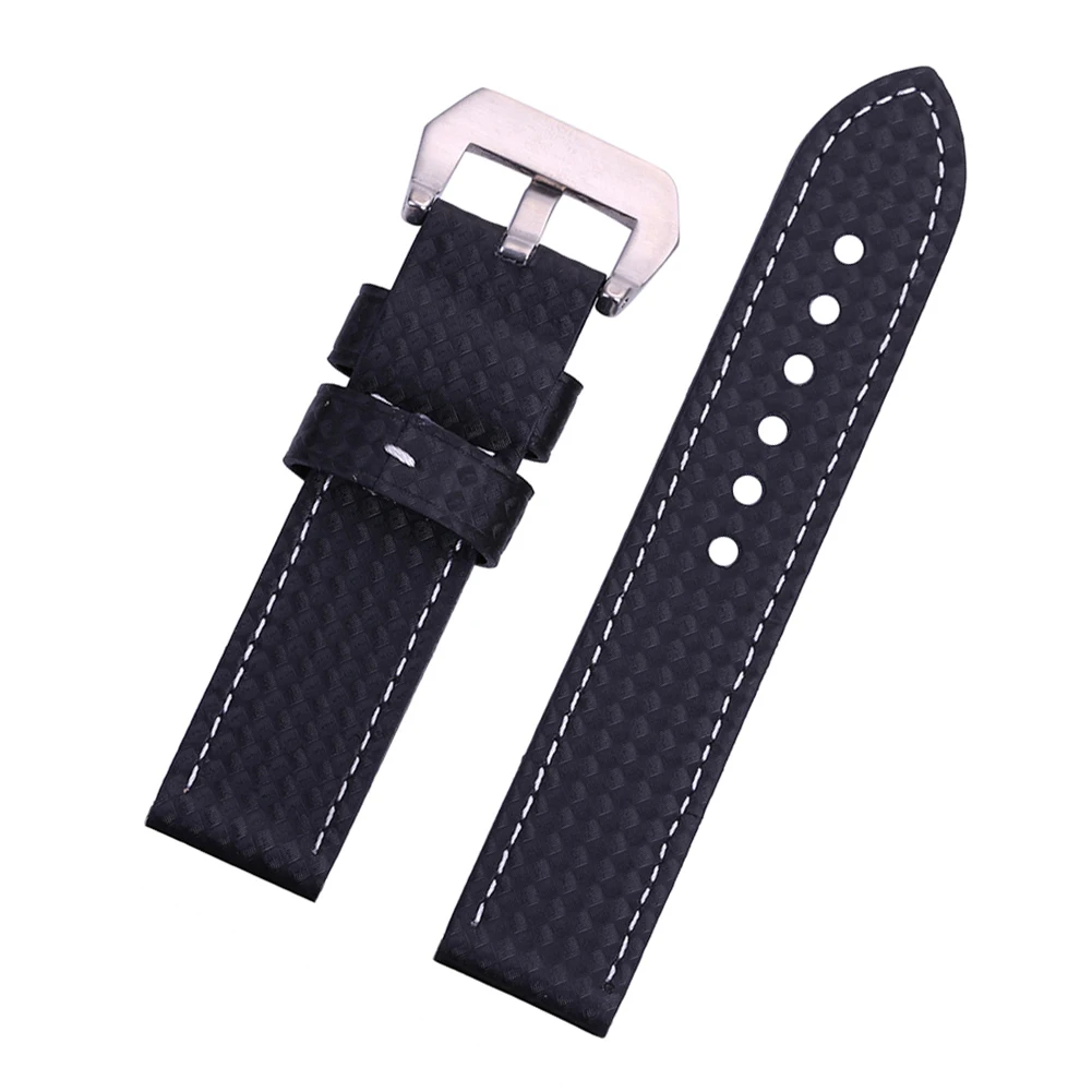 EACHE Carbon Fiber Watch Strap Replacement Band 22MM 24MM Black with White and Red stitching | Наручные часы
