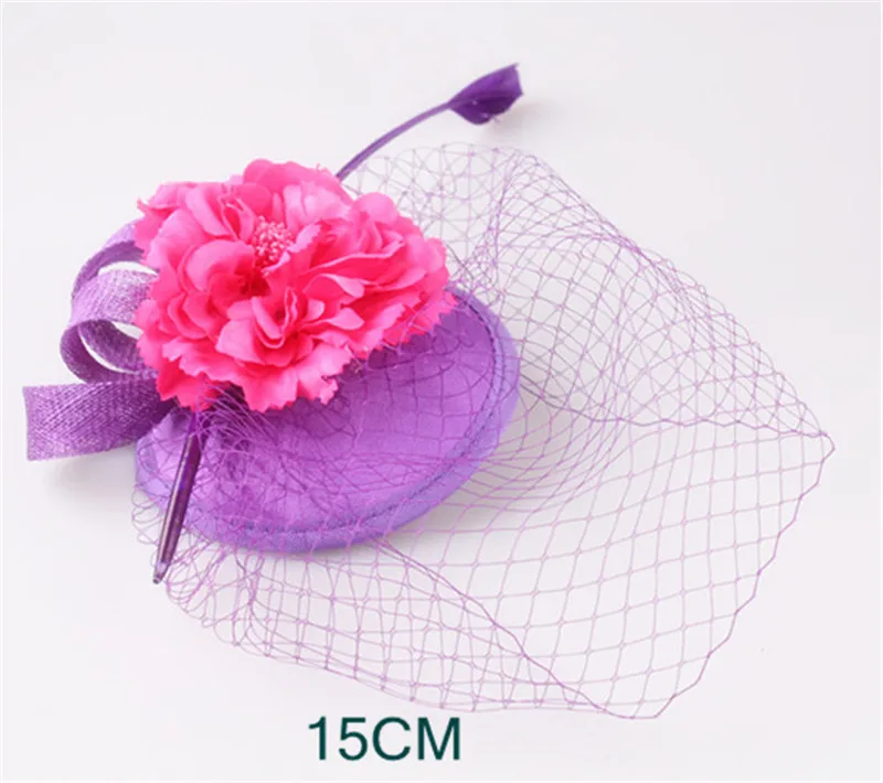 

Sinamay Fascinator Satin Base with Birdcage Veil Silk Flower for Wedding Headwear Bridal Headpiece Party Hats Multiple Colors