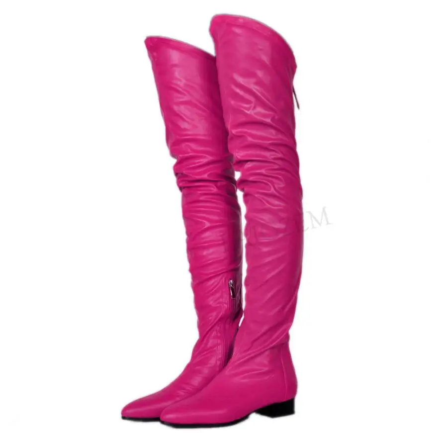 LGZ393 Fuchsia LAIGZEM/женские ботинки; сезон весна-лето высокие сапоги до бедра женская обувь из искусственной кожи на низком массивном каблуке Botines Mujer; большие размеры 34-47 - Цвет: LGZ393 Fuchsia