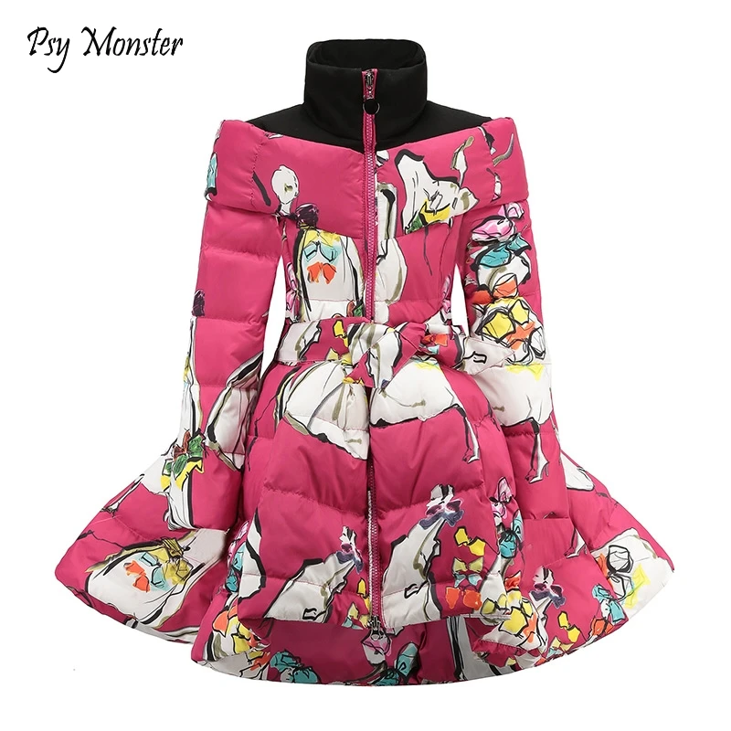 

Girls Winter Coat 2018 Winter Children Clothing Cotton Down Princess Girls Coat Print Mandarin Collar Baby Girl Clothes W2