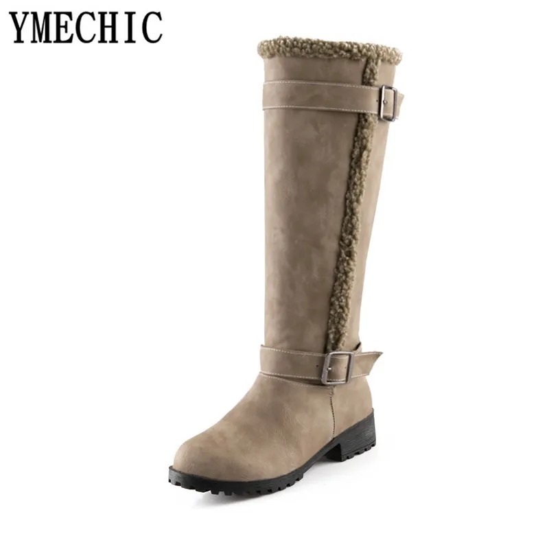 Женские мотоциклетные сапоги до колена YMECHIC коричневые черные на среднем