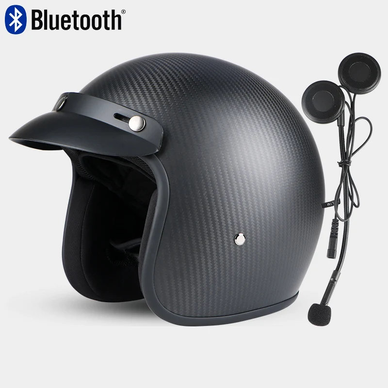 Мотоцикл CarbonFiber открытые шлемы для мопеда и мотокросса Винтаж casco capacete скутер Ретро углеродное шлем - Цвет: Built-in Bluetooth