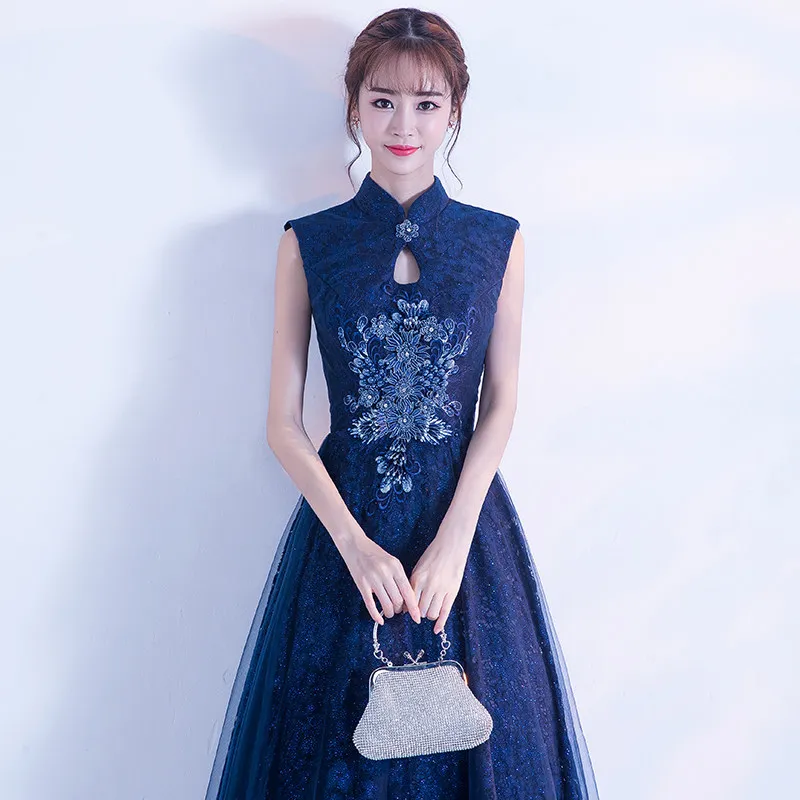 Китайское традиционное платье Qipao длинное Ципао с короткими рукавами вечерние