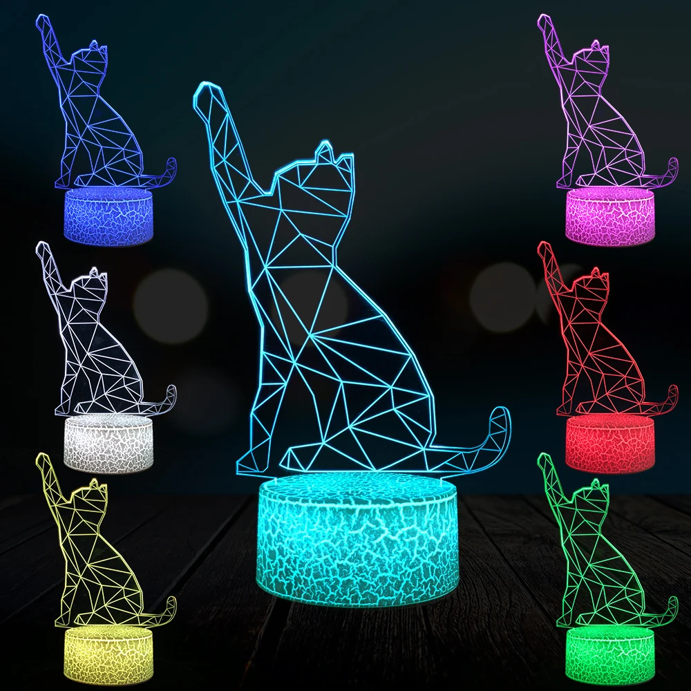 

Kawaii Cat Novelty Animal 3D Lamp RGB LED USB Mood Night Light Gadget Prop Multicolor Toy House Decor Luminaria Table Lampara
