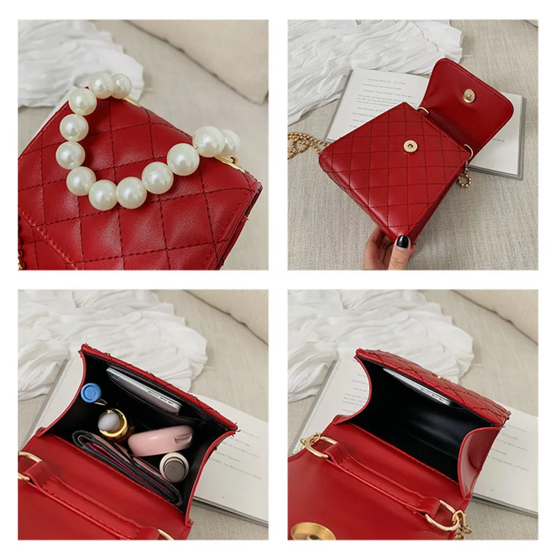 

Hot Selling PU Single Shoulder Bag Korean Style Pearl Handbag with Chain Strap for Women -B5