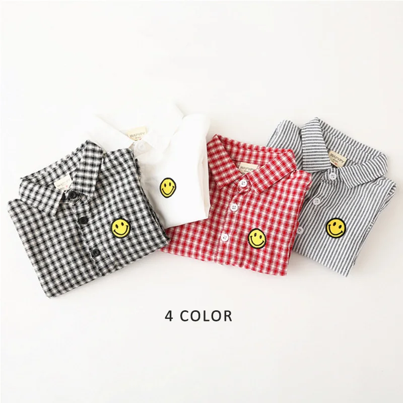 Повседневные Модные клетчатые блузки для детей 4 вида цветов весенне осенние