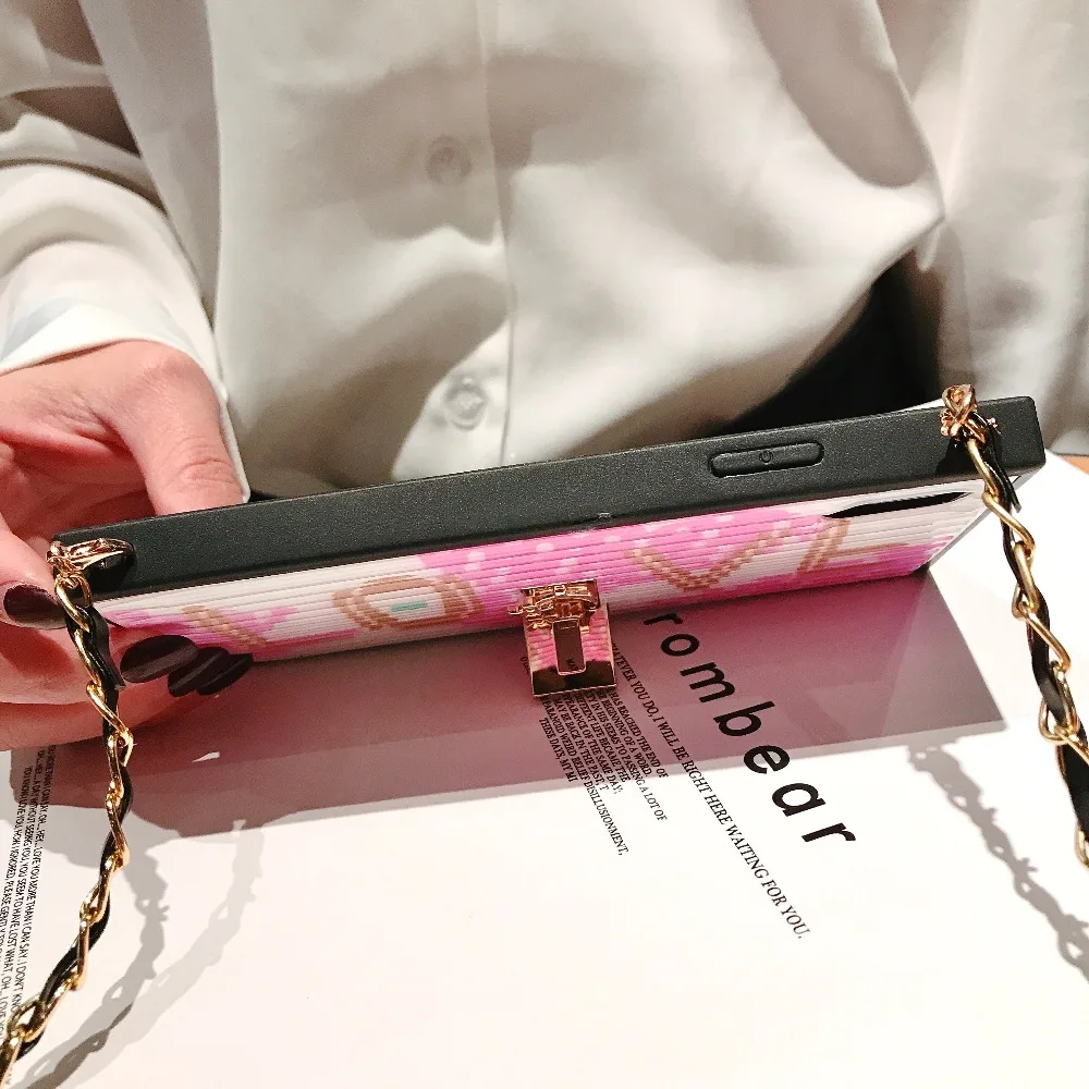 Luxury Cases for iphone XS MAX XR X 8 7 6 6S plus case cover fashion pink Cherry blossoms with long chain Silicone+PC Phone Bag |