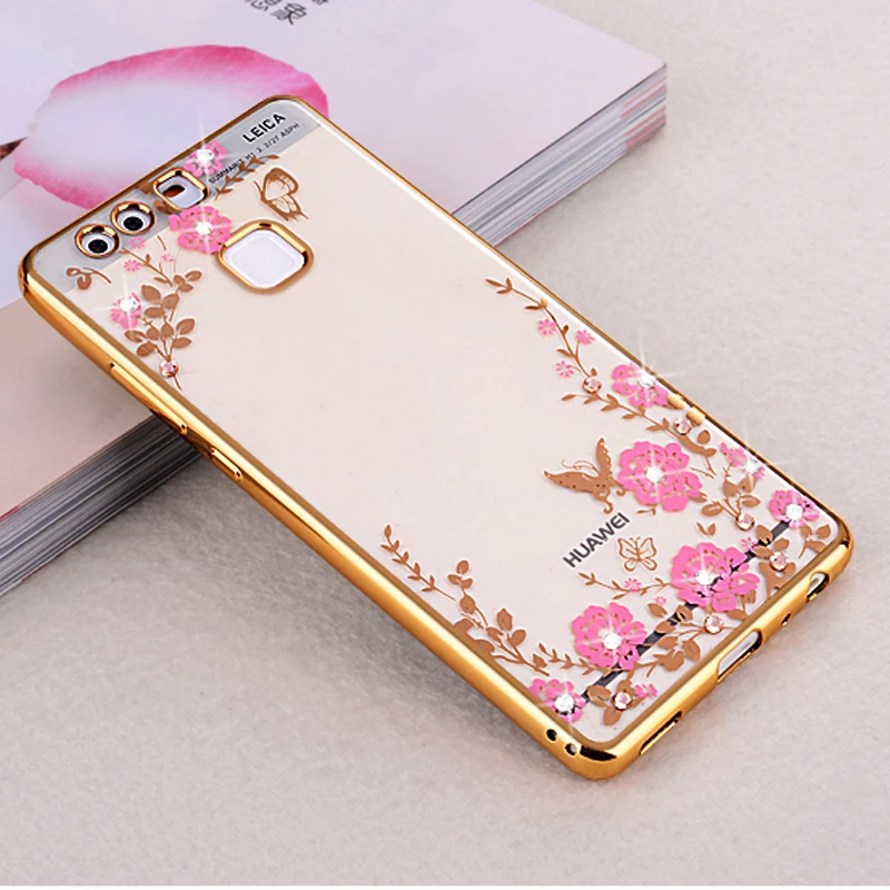 For huawei p9 lite 2017 Case Plating frame Gilded Glitter Crystal TPU silicone soft Back Cover mini plus case |
