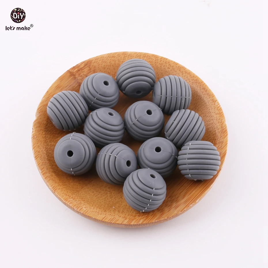Let's Make Deep Gray Color 5pcs 15mm Round Spiral Beads Silicone DIY Nursing Jewelry Accessories Beads BPA Free Baby Teether