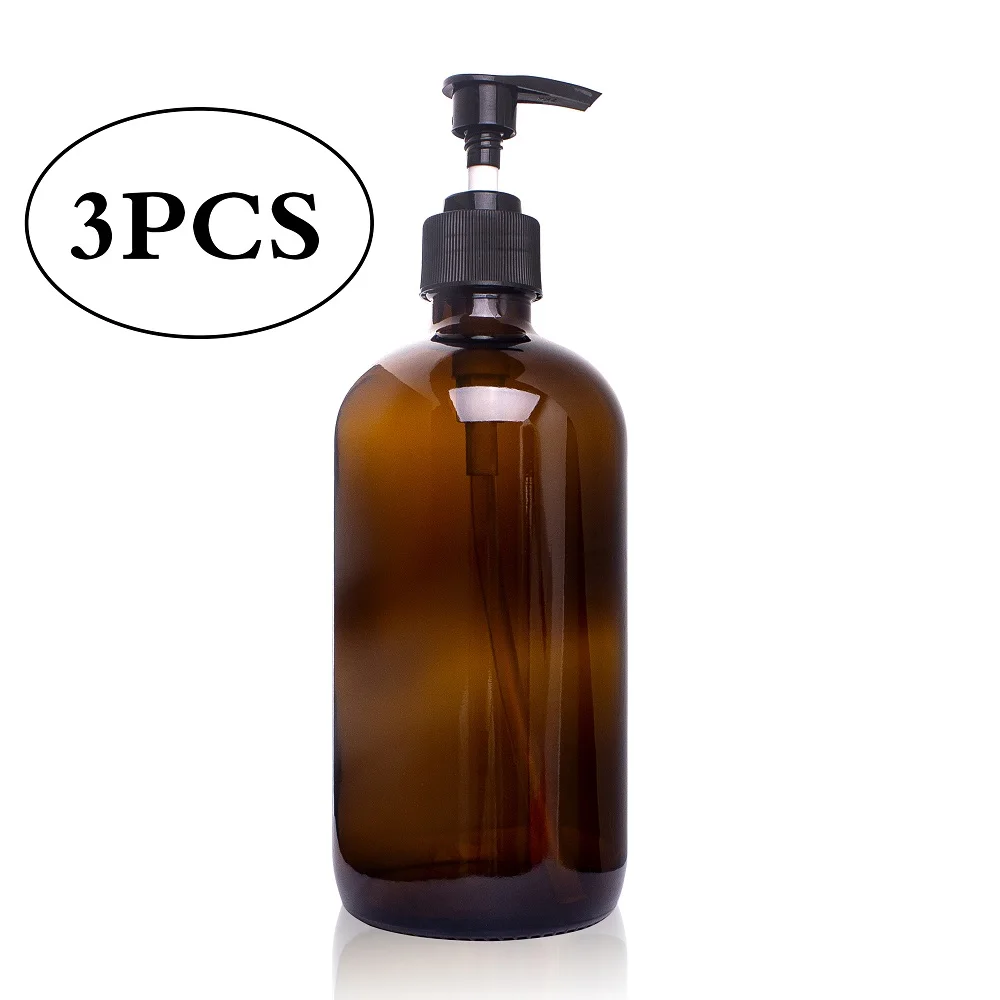 3PCS 500ML Большая емкость 250 мл/500 мм Янтарное стекло шампунь пустая емкость для лосьона пена насосный дозатор бутылка для мыла гель для душа - Цвет: 3PCS 500ML