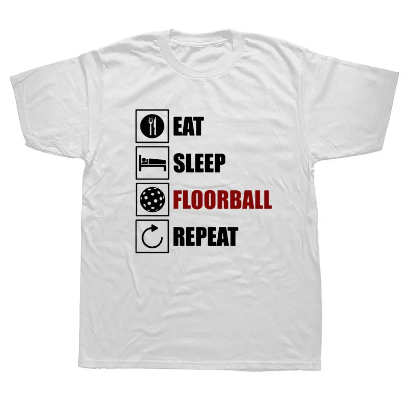 Eat Sleep Floorball Повторите Забавные футболки мужские летние хлопковые Harajuku короткий рукав с круглым вырезом уличная черная футболка
