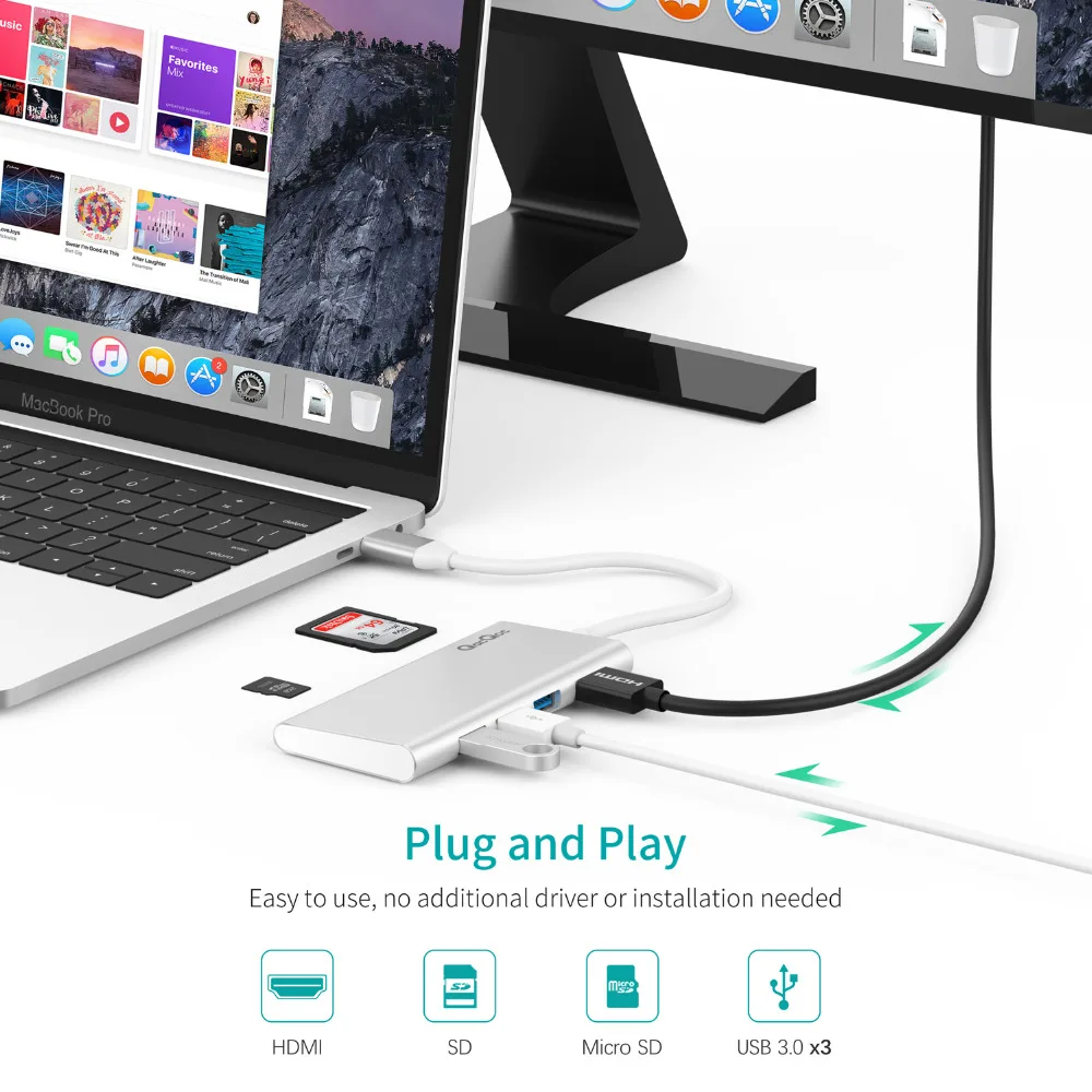 QacQoc QC-H07D алюминиевого сплава USB C концентратор с 3 0 Порты 4 К Выход Card Reader для Macbook pro