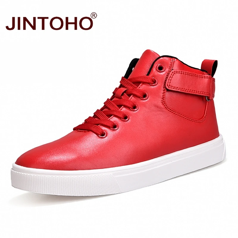 JINTOHO/брендовая Зимняя мужская обувь; модные мужские кожаные ботинки; белые ботильоны; повседневные зимние ботинки для мужчин; botas hombre - Цвет: red