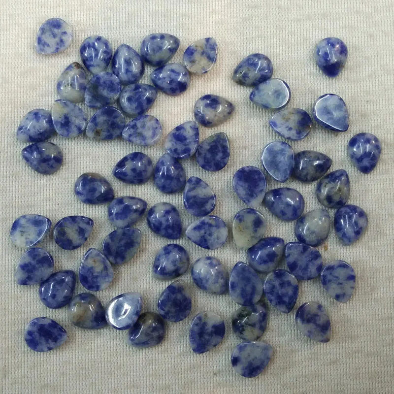 

2017 Fashion top quality natural sodalite stone drop CAB CABOCHON 8x10mm charm beads for jewelry making 50pcs/lot Wholesale free