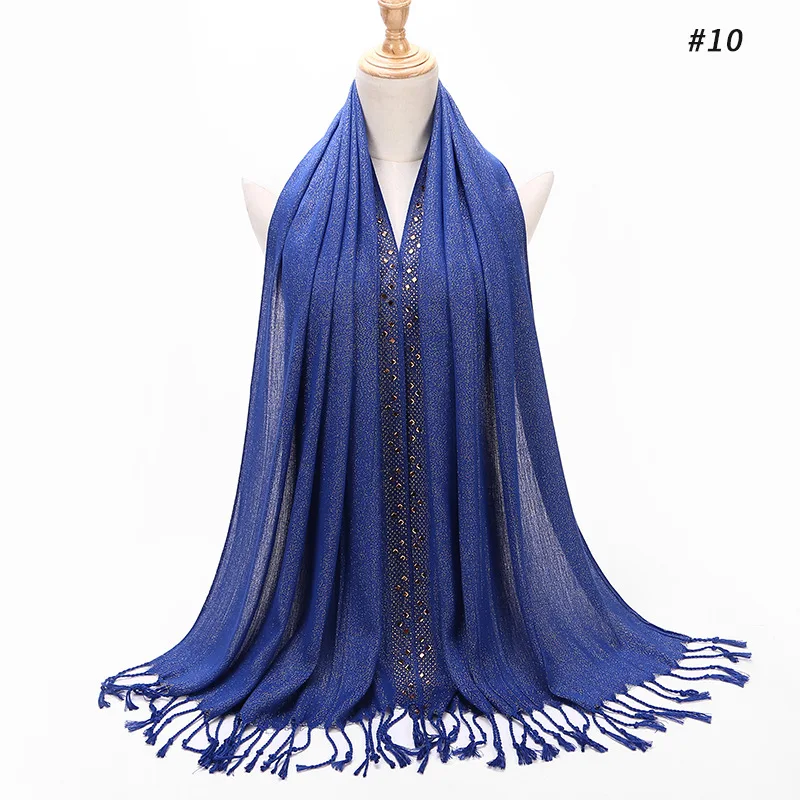 Одноцветное Цвет золотой шелк Плетеный точка дрель шарф Мусульманский с