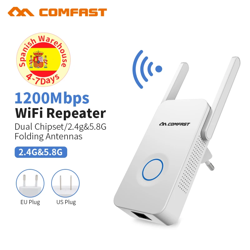 COMFAST Беспроводной Wi-Fi ретранслятор 1200 Мбит/с 2 4 + 5 8 ГГц двухдиапазонный Plug Play AC