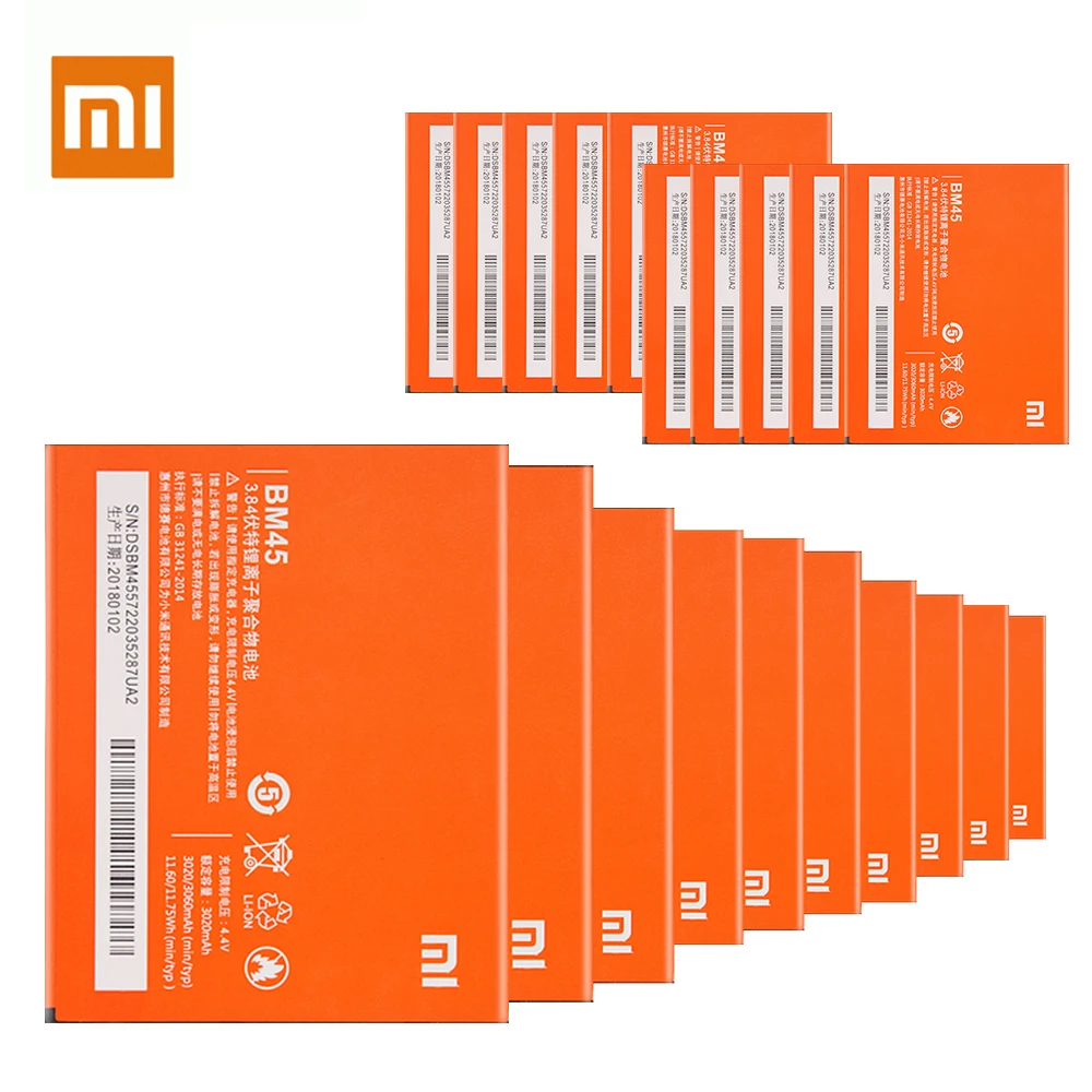 

20PCS Xiao mi Original BM45 For Xiaomi Mi Redmi Note 2 Redmi Note2 Replacement Battery Rechargeable Phone Batteria Akku