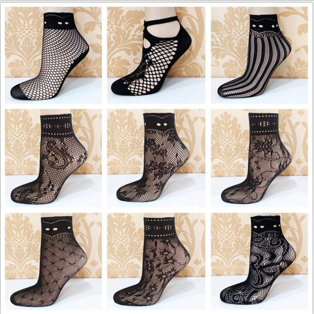 10 Pairs / Bag Fashion With High Quality Mesh Socks Thin Section Small Mesh Love Flowers Sexy Fishnet Socks Women's Socks