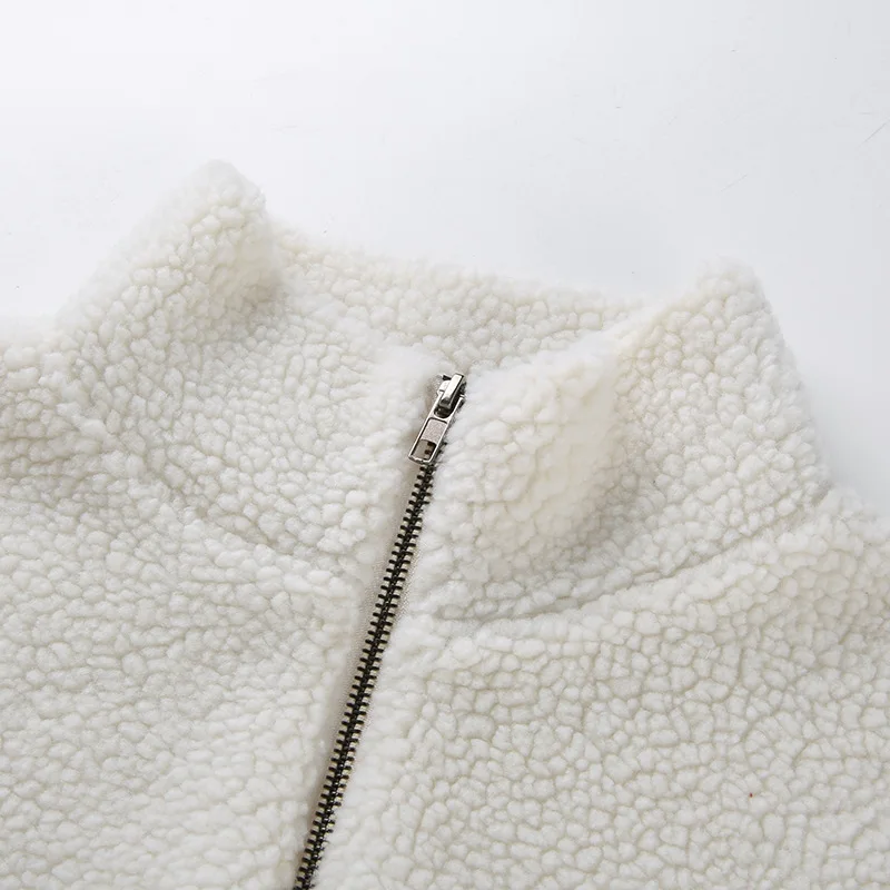 Women Winter Autumn Lambs Wool Warm Pullovers Zipper Long Sleeve Cropped Tops Female Loose Casual Sweatshirts Outwear | Женская одежда