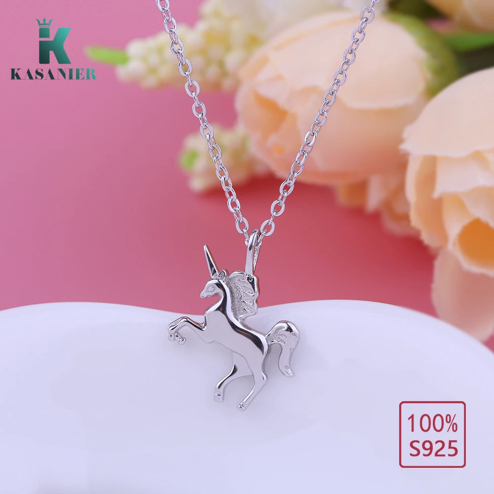 Касанье 100% Серебро 925 пробы женское ожерелье Летающий Единорог фигурка кулон