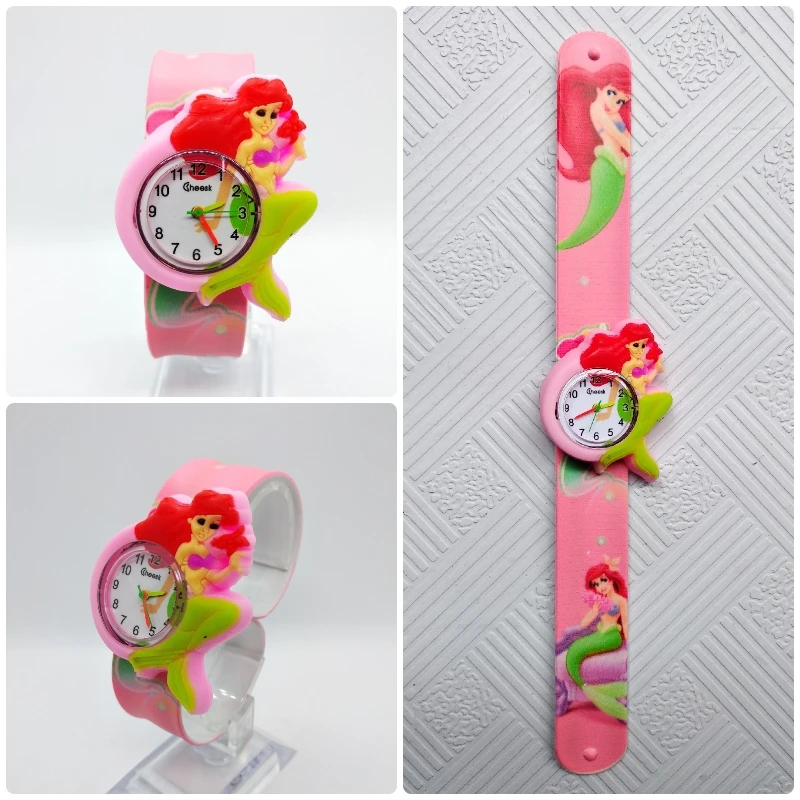 Mermaid pink Женские часы в стиле принцессы русалки с героями мультфильмов, детские часы, браслет с цифровым циферблатом, детские Студенческие часы для девочек, резиновые кварцевые часы - Цвет: Mermaid pink