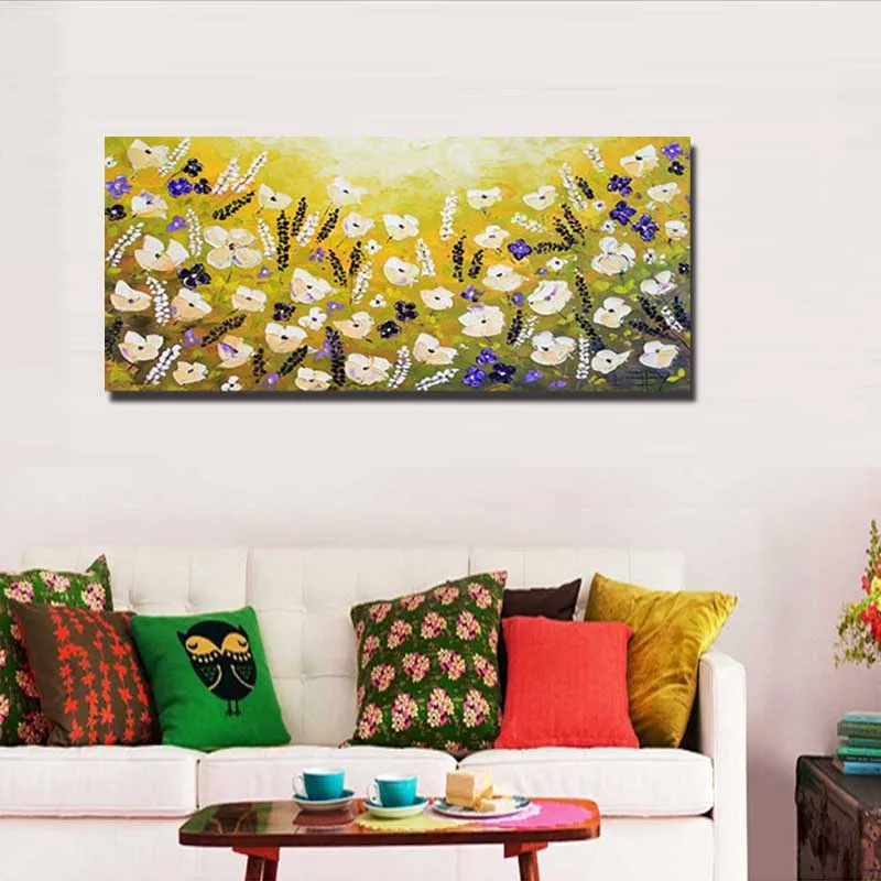 Large Canvas Wall Art California Yellow Poppies Oil Painting Modern Abstract Impasto Textured Colorful Decoration | Дом и сад