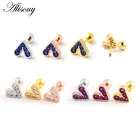 Alisouy женские стальные хрустальные драгоценные серьги шпильки для пирсинга ювелирные изделия Сердце Любовь Форма уха кости гвоздик для козелка серьги хрящевая спираль