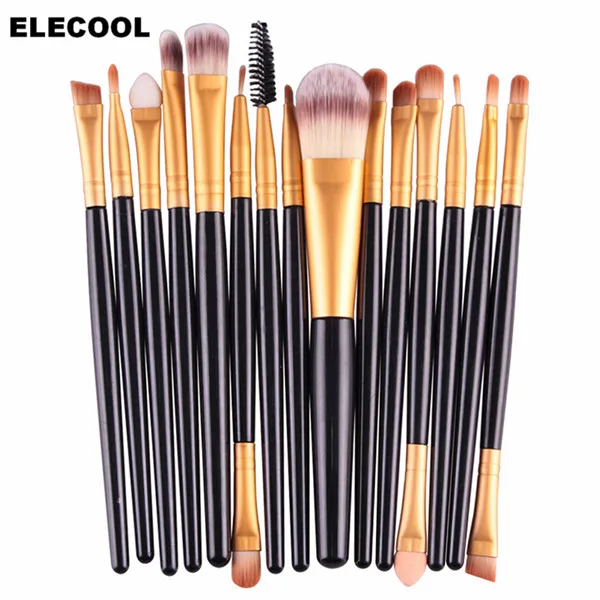 ELECOOL 20/15/1 шт глаз кисти oogmake-borstels Oogschaduw Spons неус тени для век подводка для глаз кисть для губ Cosmetische borstels комплект - Handle Color: 15pcs black gold