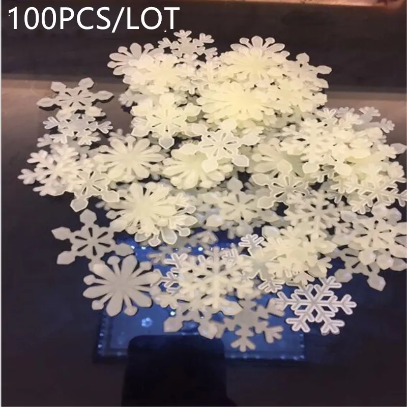 100PCS Yellow 100 шт. светящаяся Звезда Луна Наклейка на стену Снежинка светится в темноте наклейка для детской комнаты Рождественский Декор флуоресцентная наклейка s - Цвет: 100PCS Yellow