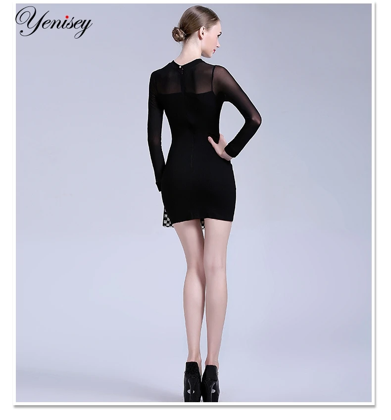 Новое модное черное сексуальное женское кружевное платье с длинным рукавом