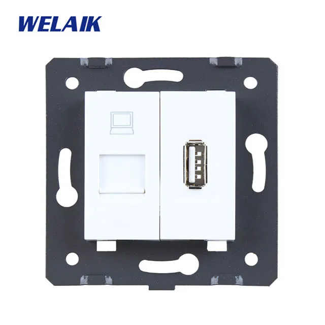 WELAIK стандарт ЕС-компьютер+ usb-розетка DIY-части стены-компьютер+ USB розетка-части без-стекло-панель A8COUSW/B - Цвет: White