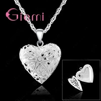 charming women lovers necklace 925 sterling silver jewelry heart pendant photo frame18 inches singapore chain party