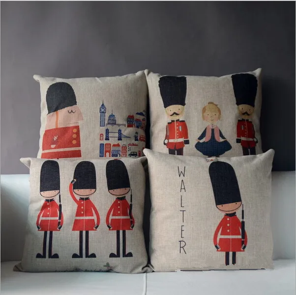 

45*45cm European cute British soldiers cushion covers sofa linen cotton pillow cover decorative case for pillowcase decor