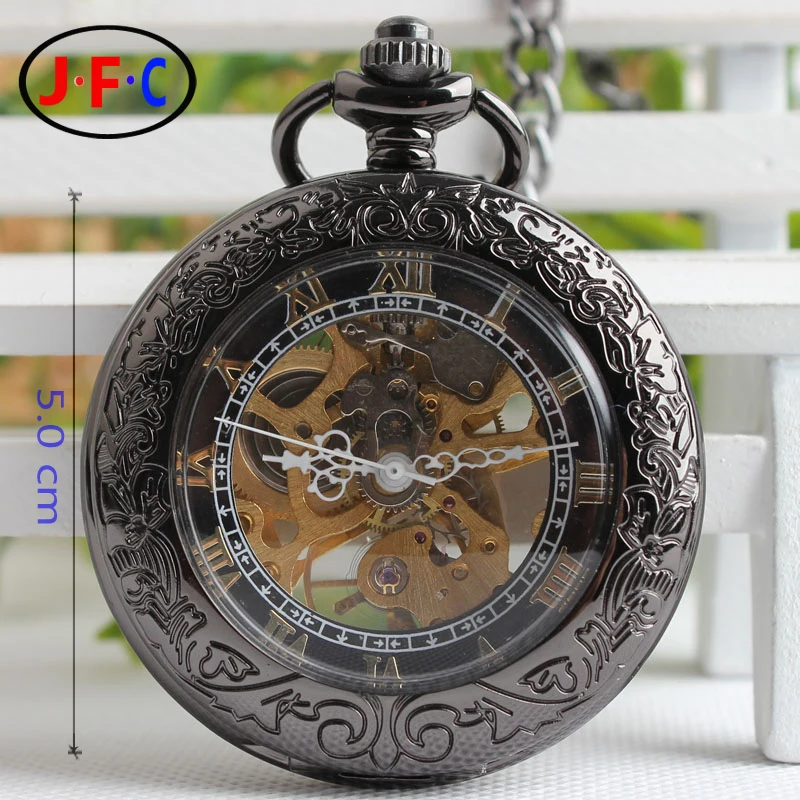 Многофункциональный лупа Рим вольфрама Черный Ретро механические часы мужчин и