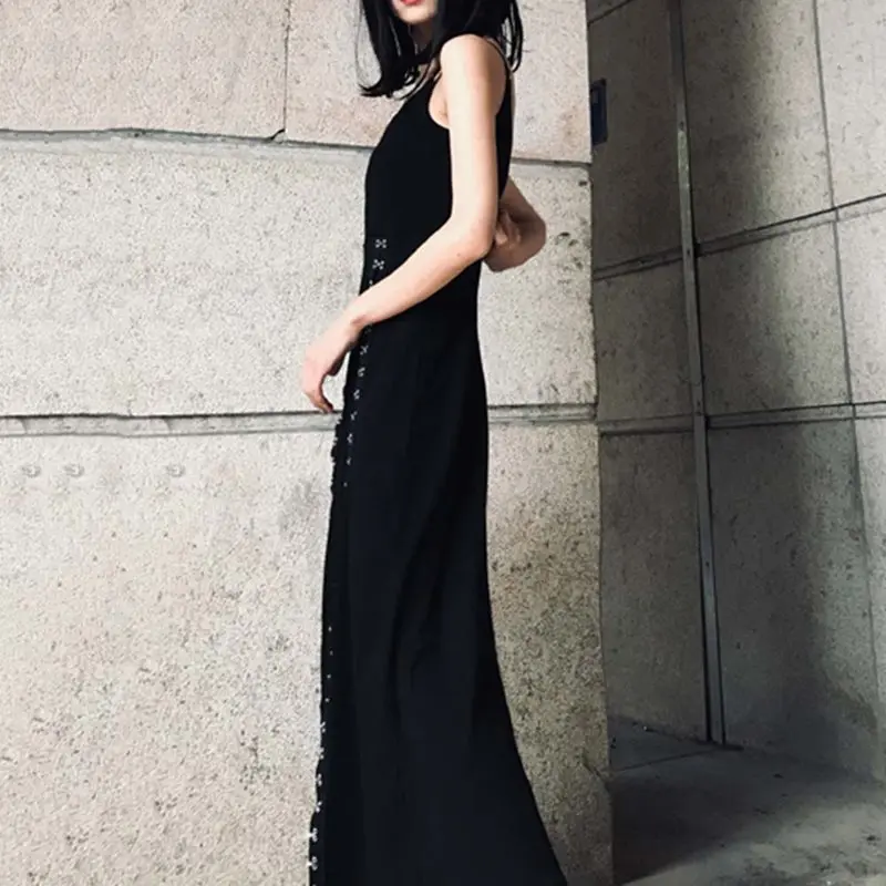 Летние Элегантные сексуальные готические черные шикарные женские длинные