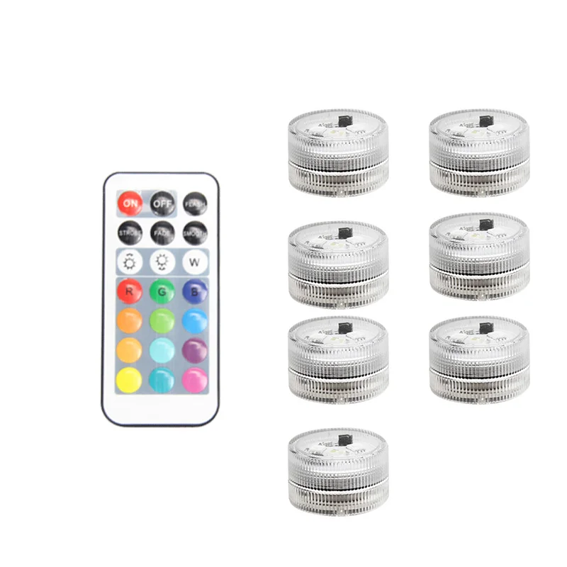 7 lights 1 mote Дистанционный погружной светильник s IP68 светодиодный водонепроницаемый чайный светильник для бассейна Ночная мини-лампа ваза пруд бак Свадебная вечеринка праздник Декор - Испускаемый цвет: 7 lights 1 mote