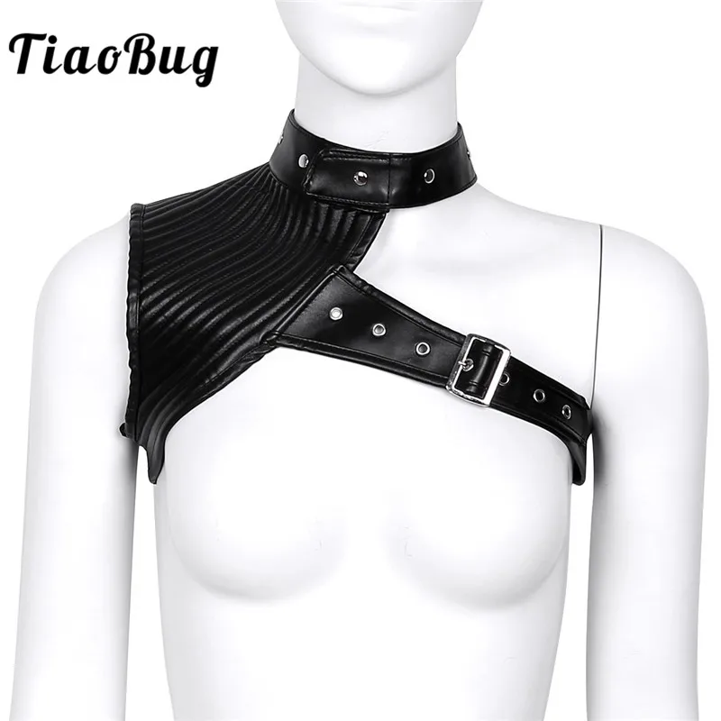 Женский корсет бюстье TiaoBug черный короткий топ из искусственной кожи с лямкой на
