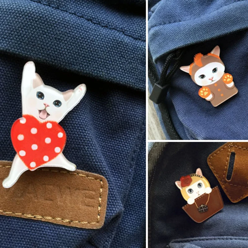 HOT Sale 1pcs/bag Harajuku Style Cute Cat Cartoon Students Classmates Dress Brooch Acrylic Badge | Украшения и аксессуары