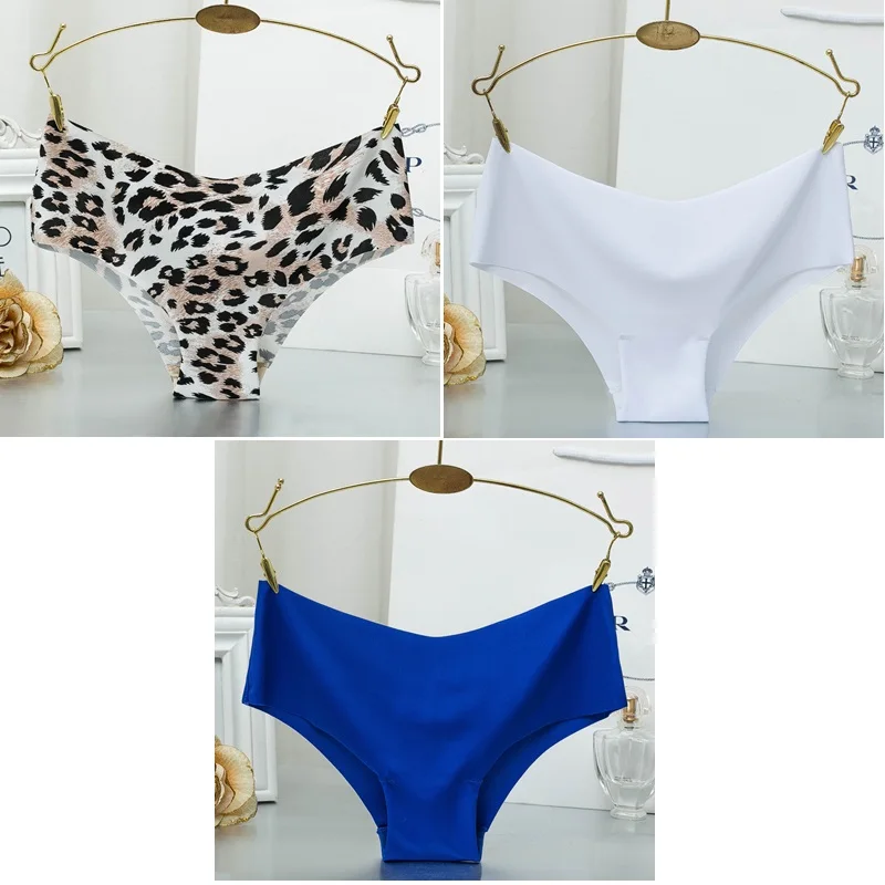 leopard white blue 3 шт., высокое качество, женские бесшовные леопардовые трусики, комфортные ультра-тонкие трусики, нижнее белье, женские сексуальные трусики с оборками - Цвет: leopard white blue