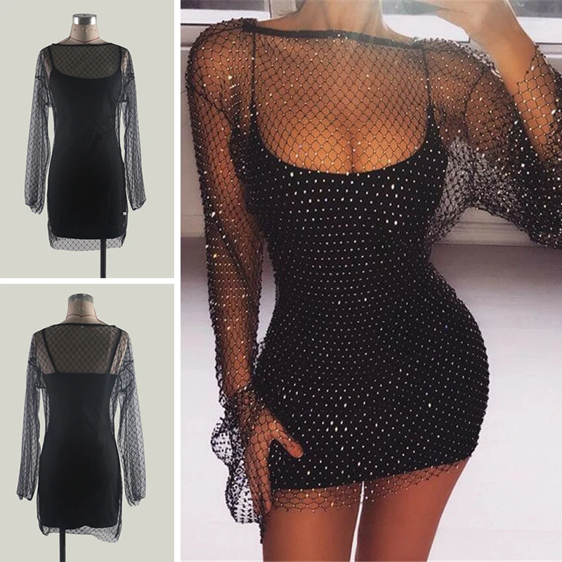 Женское платье 2 шт./компл. длинный рукав кружево Cover Up платья Bodycon Вечерние