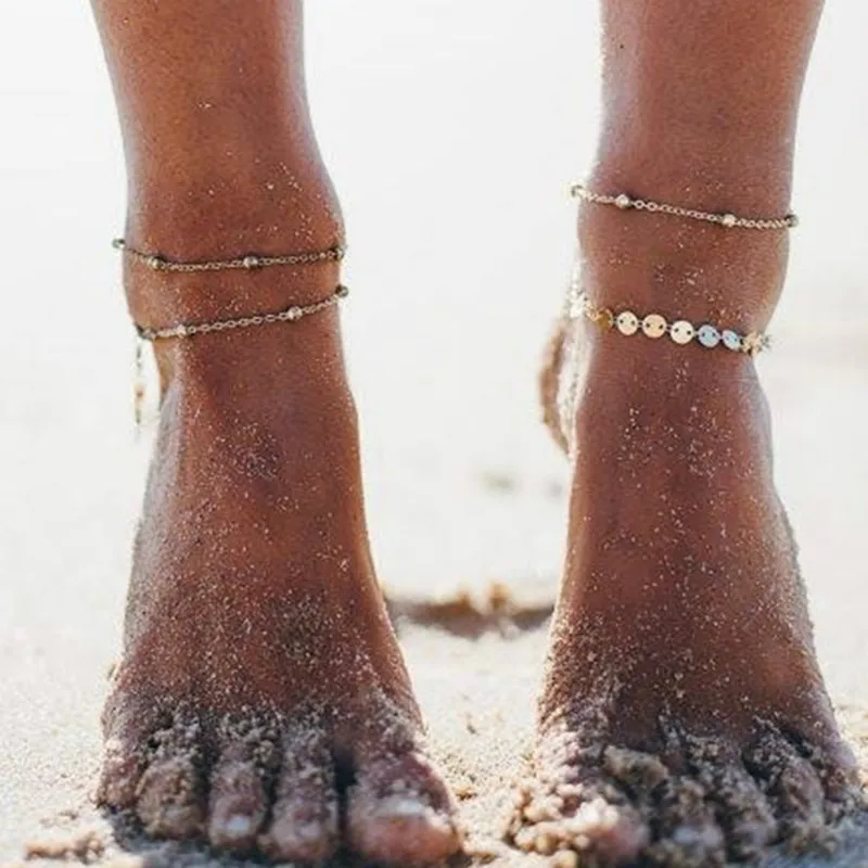 2017 Новый Бохо Браслет на ногу из бисера простая монета лодыжки браслет для женщин